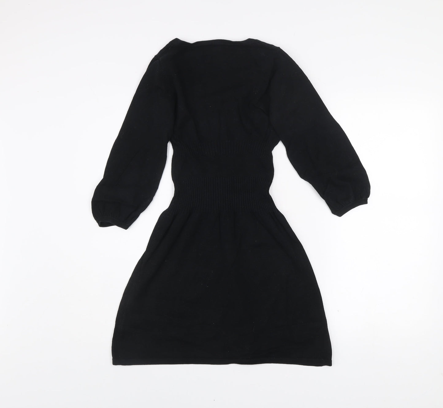 Mango Women Black Size 8 Fit & Flare Knit Dress 3/4 Sleeve