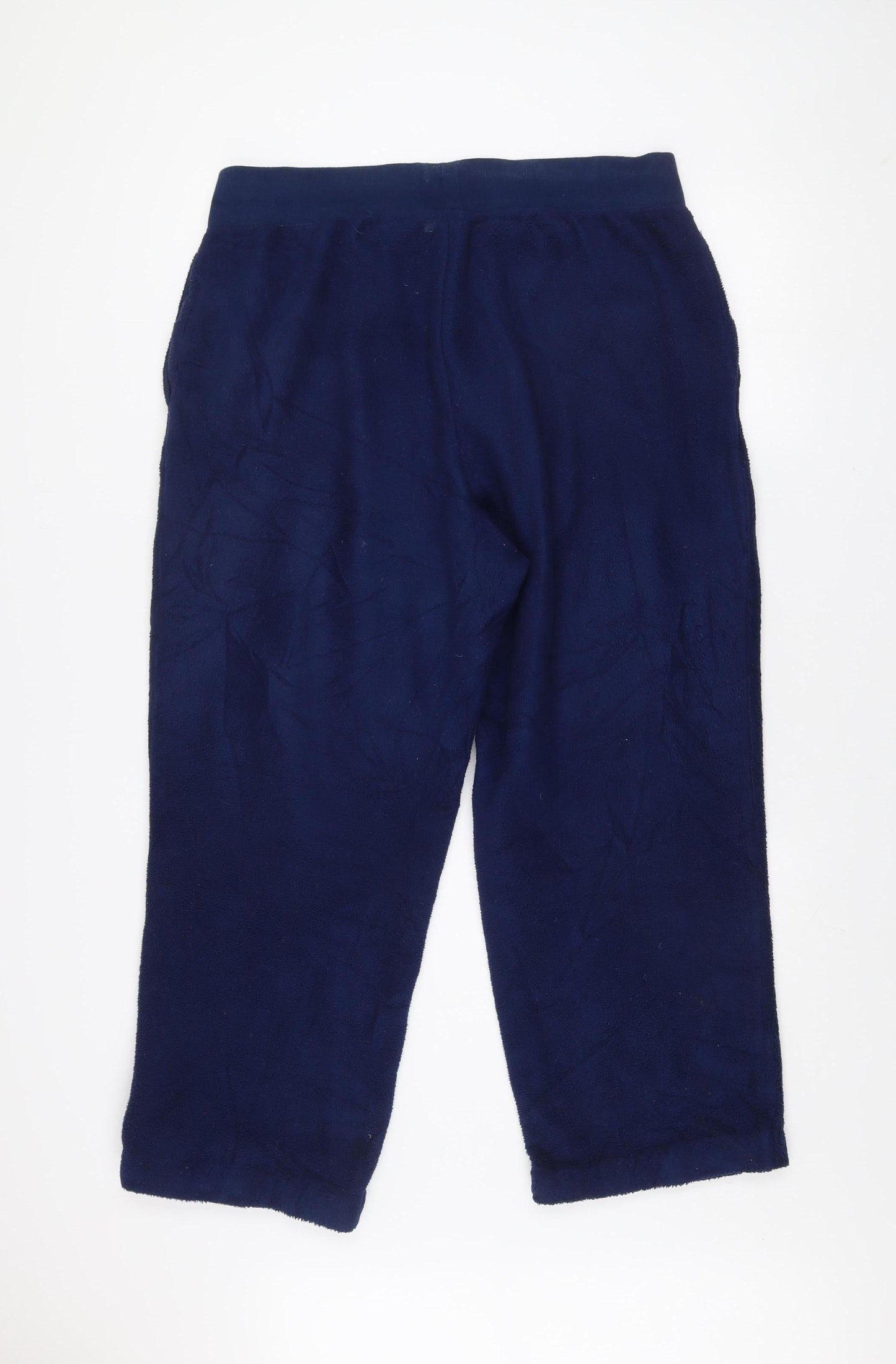 Lands’ End Men Navy Blue Fleece Jogger Trousers Size L Drawstring Waist