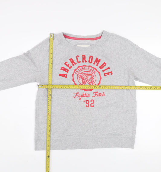 Abercrombie & Fitch Women Grey Pullover Sweatshirt M Logo Print Casual