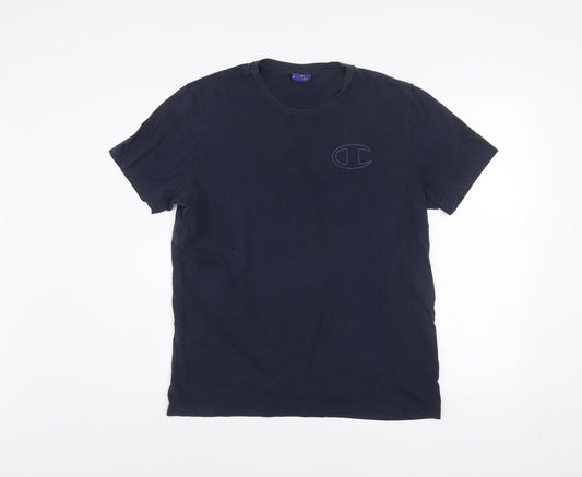 Champion Men’s Blue Cotton Crew Neck Short Sleeve T-Shirt - Large