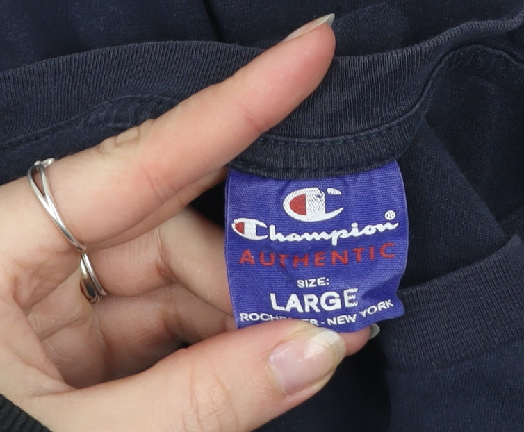 Champion Men’s Blue Cotton Crew Neck Short Sleeve T-Shirt - Large