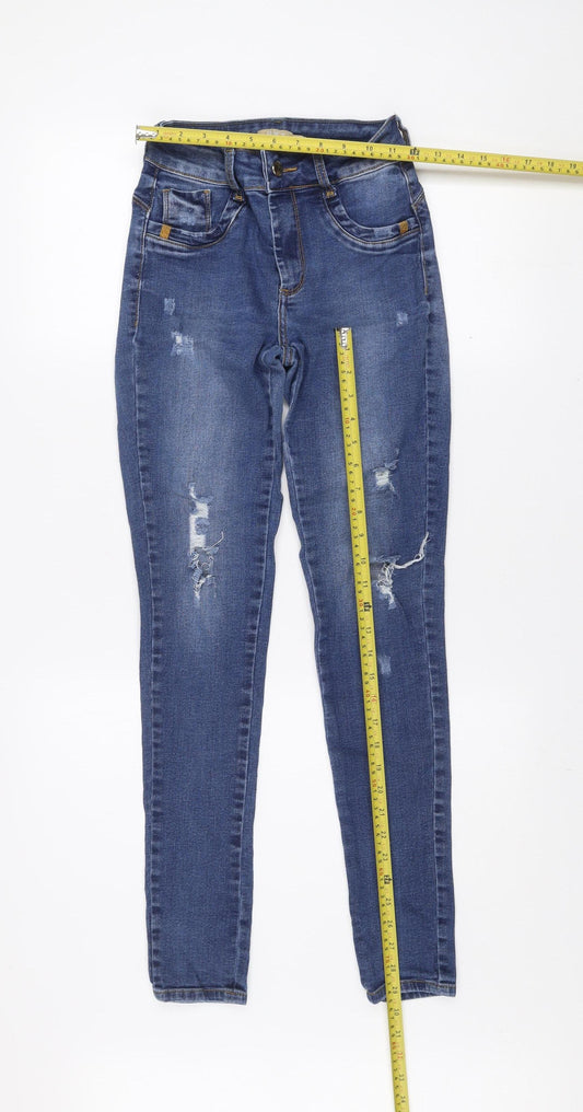 OKT Women Blue Distressed Skinny Jeans Size 12 Mid Rise