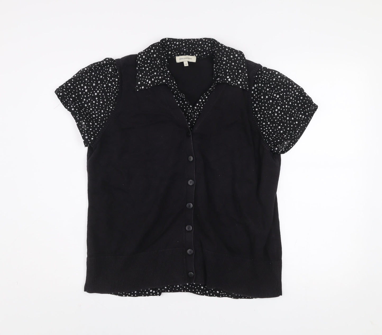 Rocha.John Rocha Womens Black Polka Dot Collared Button-Up Top Size 20