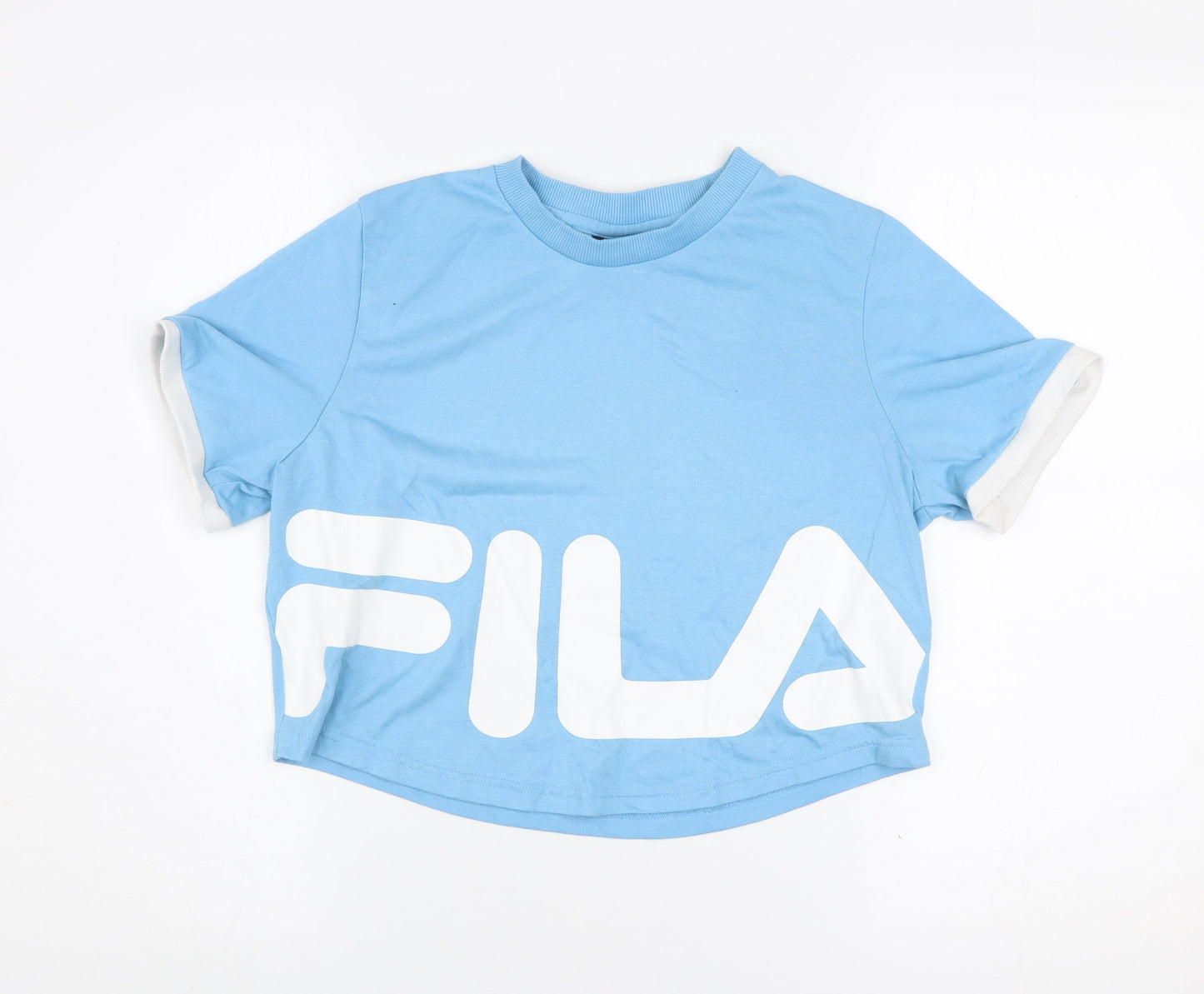 Fila Womens Blue Cropped T-Shirt Small Polyester Cotton Casual Top