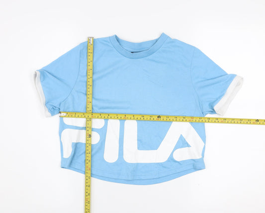 Fila Womens Blue Cropped T-Shirt Small Polyester Cotton Casual Top