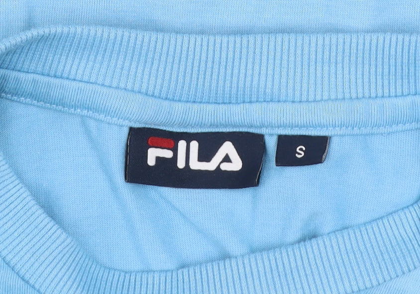 Fila Womens Blue Cropped T-Shirt Small Polyester Cotton Casual Top