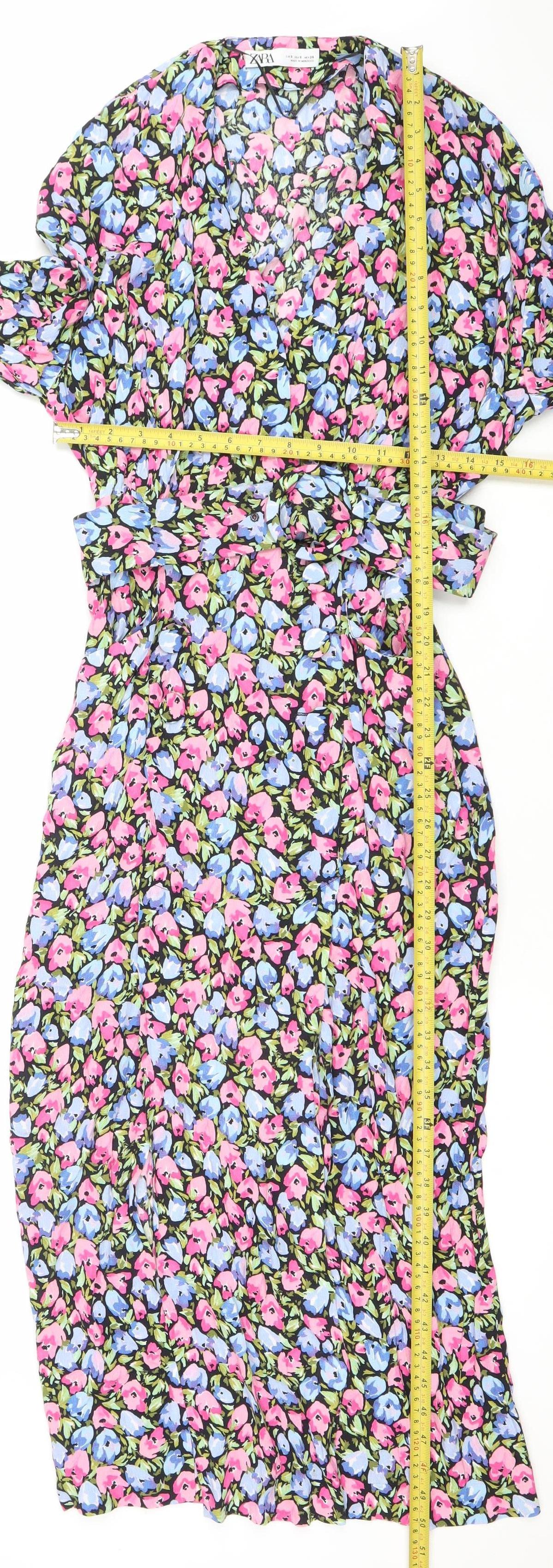 Zara Women's Multicoloured Floral Off Shoulder Bodycon Midi Dress S