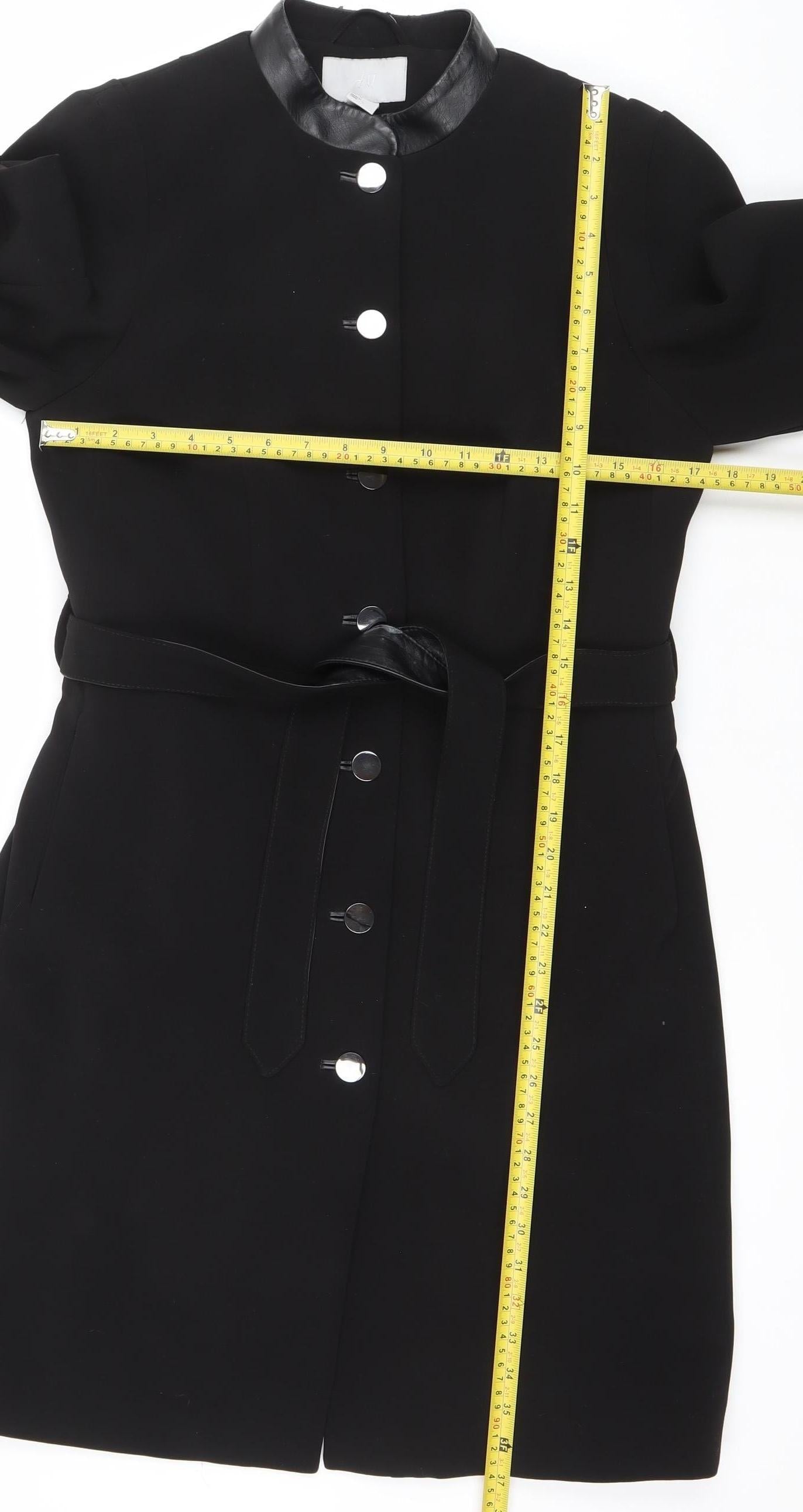 H&M Womens Black Belted Long Coat Size 12 Classic Style