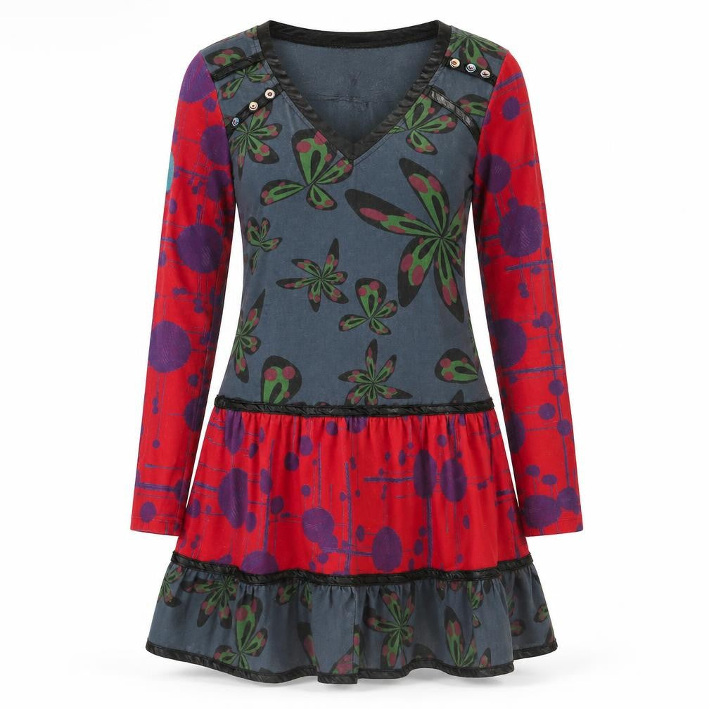 Smash Women's Multicoloured M A-Line Long Sleeve Jersey Dress