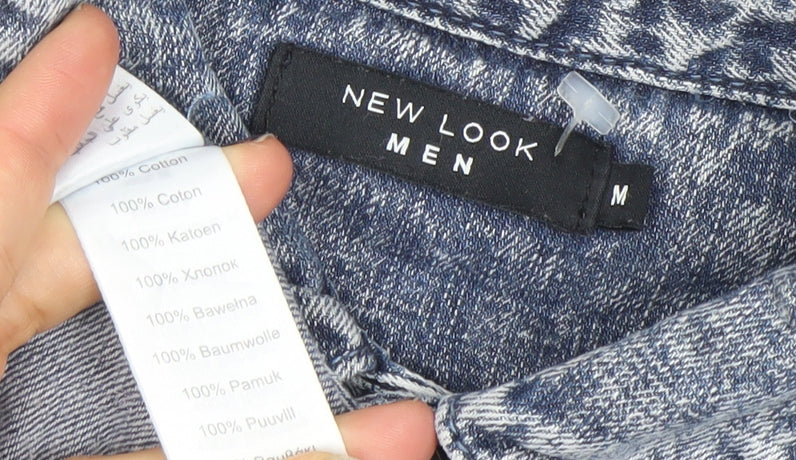 New Look Men Blue Denim Long Sleeve Button-Up Shirt M