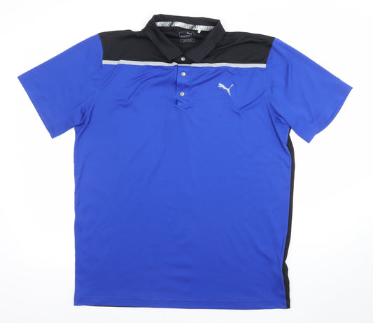 Puma Men Blue Black Colourblock Golf Polo Shirt Size L