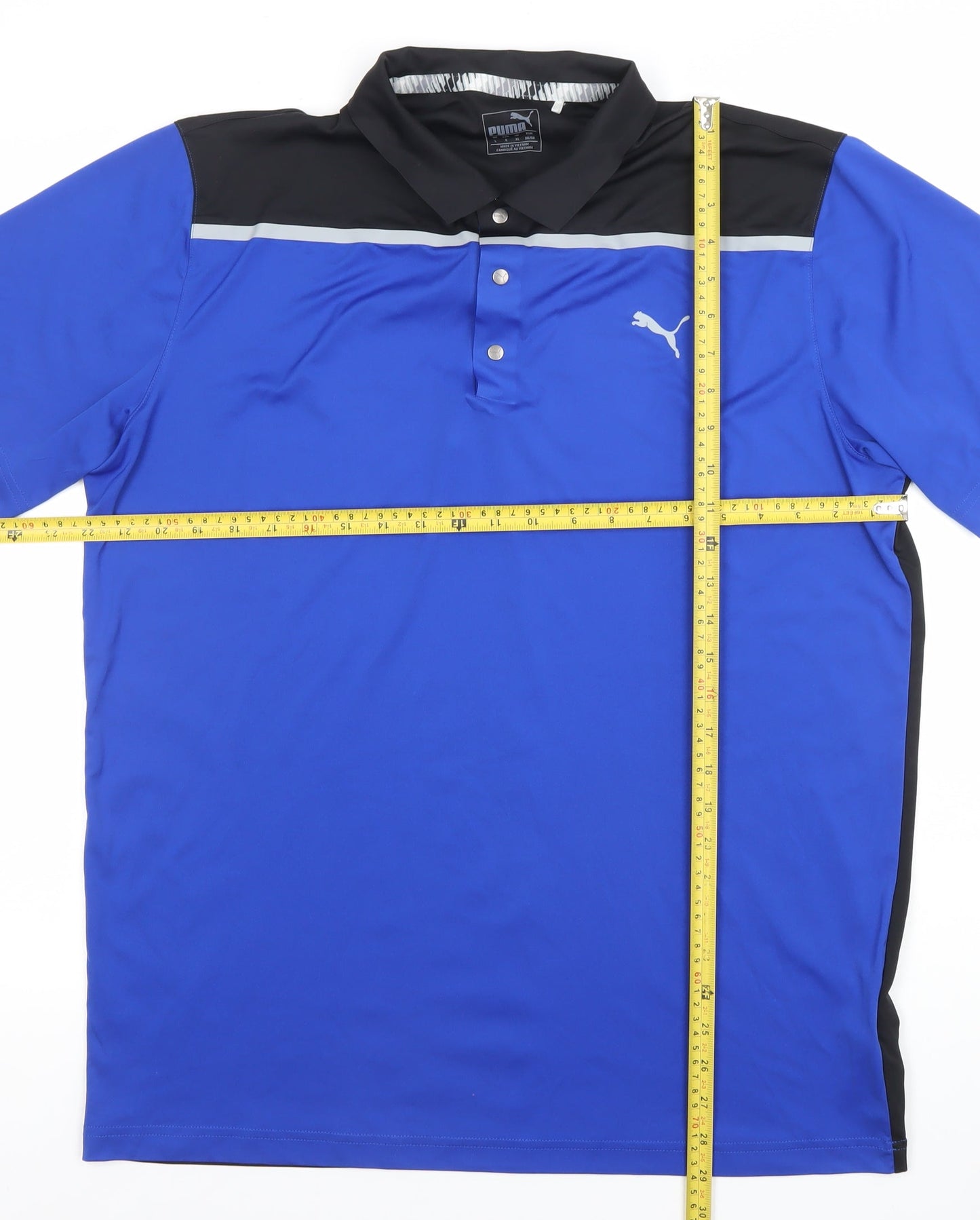 Puma Men Blue Black Colourblock Golf Polo Shirt Size L
