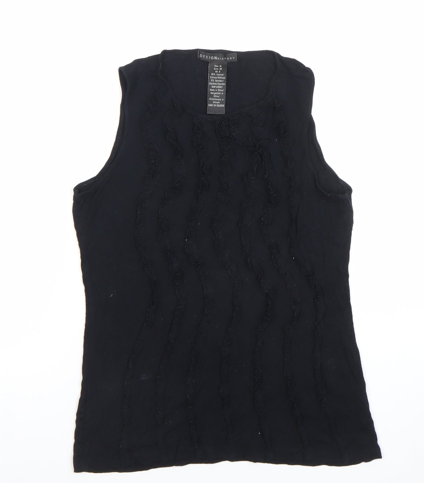 Design History Women's Black Sleeveless Ruffle Tank Top Size 12
