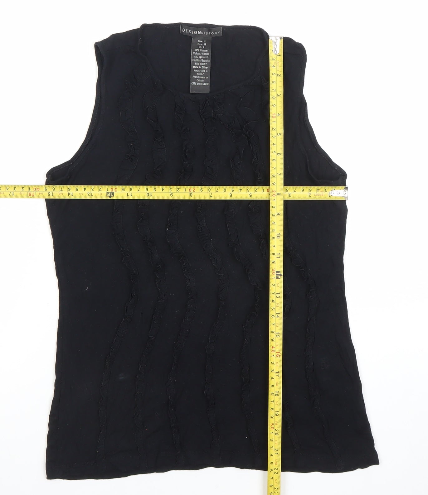Design History Women's Black Sleeveless Ruffle Tank Top Size 12