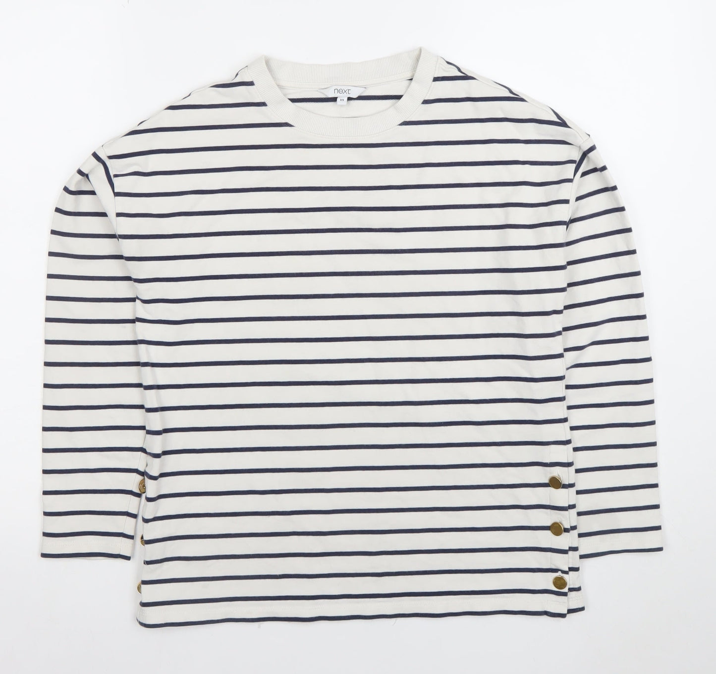Next Women's White Striped Long Sleeve Button Detail T-Shirt XS