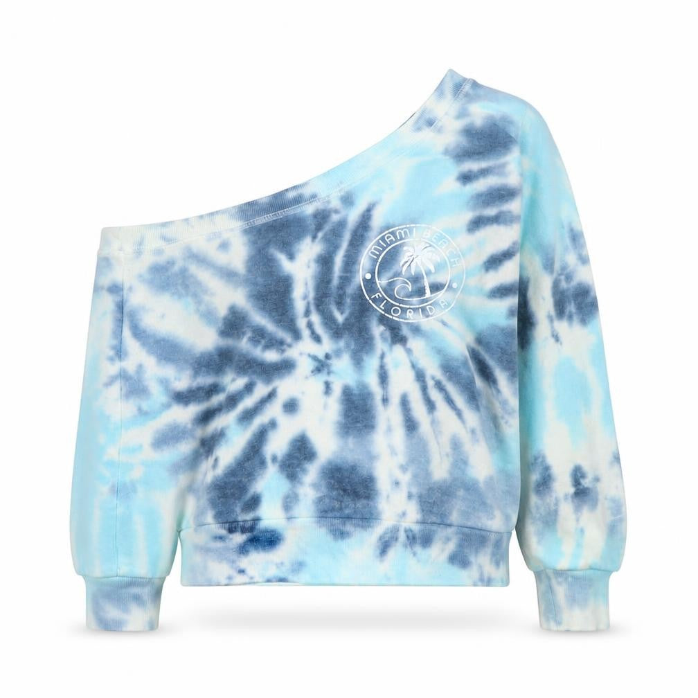 Ocean Drive Women Blue Tie Dye One Shoulder Sweatshirt Size S