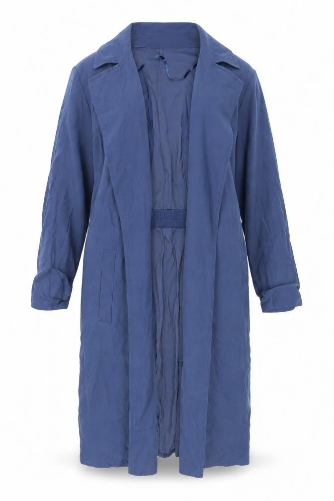 Dunnes Women’s Blue Long Coatigan L Lightweight Open Trench Style