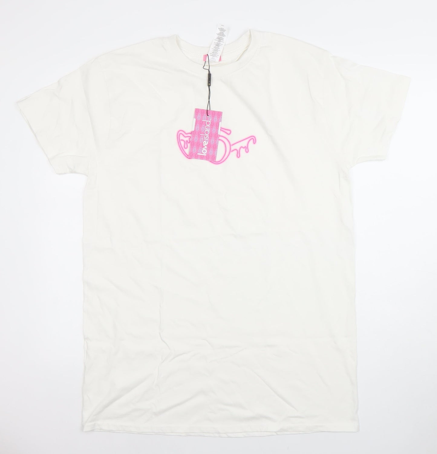 Love Island Women’s White Cotton T-Shirt Dress Size S Crew Neck Short Sleeve