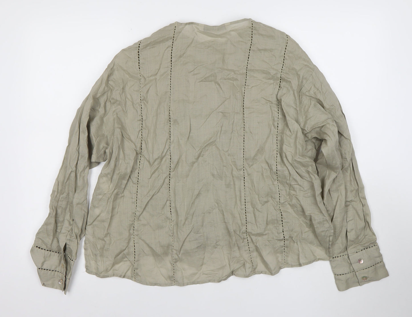 ZARA Women Beige Cotton Long Sleeve Button Blouse Size S