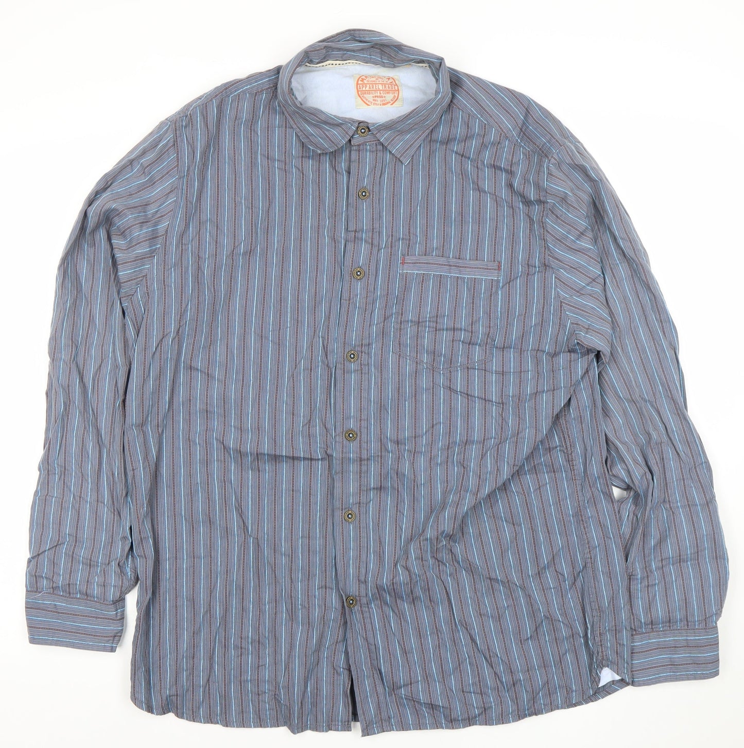 Mantaray Men's Blue Striped Cotton Long Sleeve Dress Shirt Size L