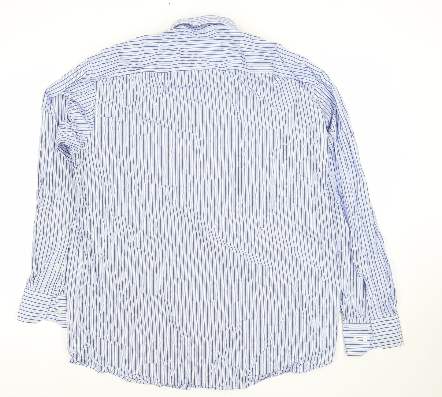 Daniel Hechter Men's Blue Striped 17in Regular Fit Cotton Long Sleeve Shirt