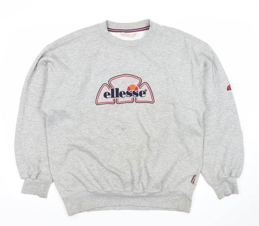 Ellesse Men's Grey Pullover Sweatshirt M Retro Embroidered Logo