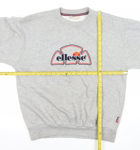 Ellesse Men's Grey Pullover Sweatshirt M Retro Embroidered Logo