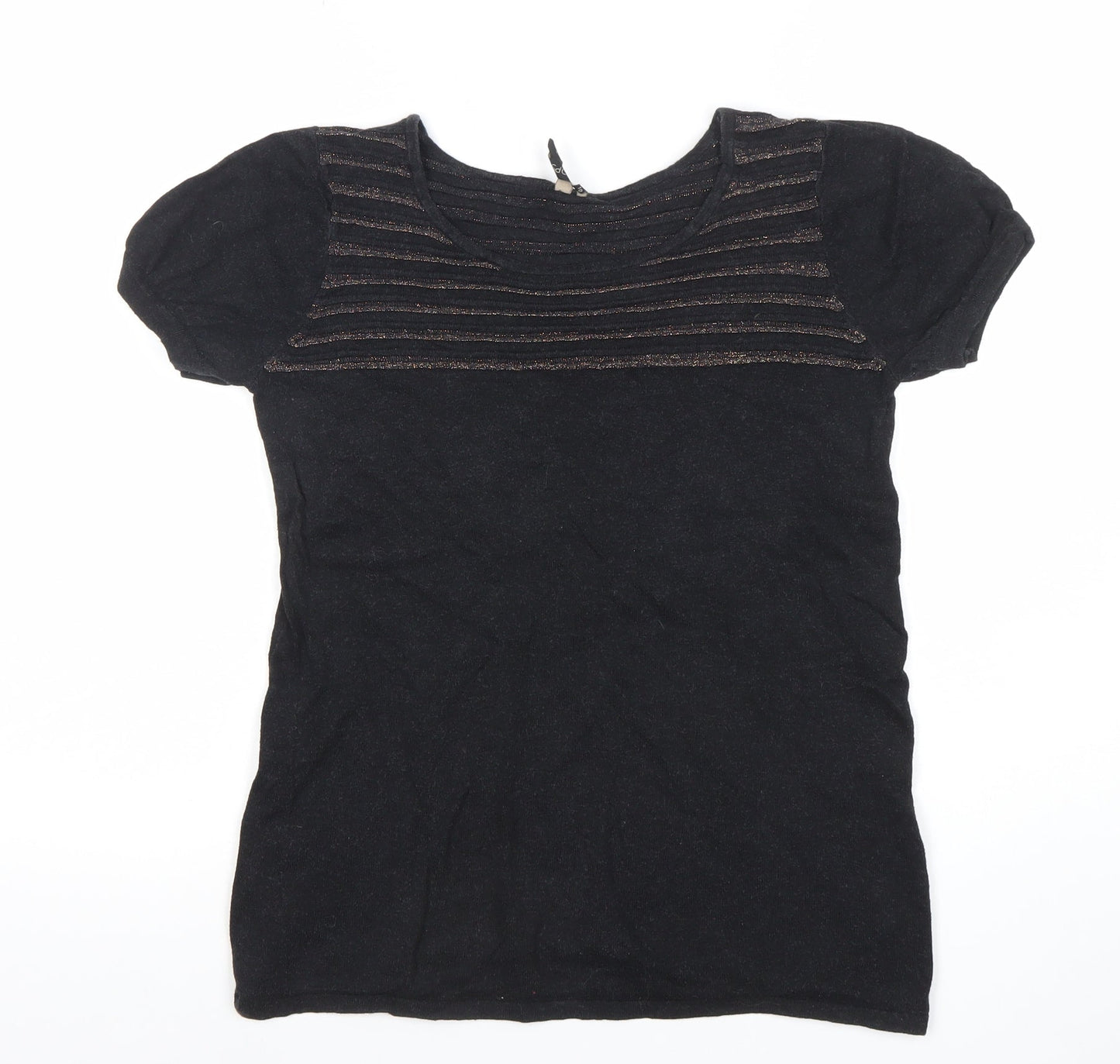 Topshop Women's Black Short Sleeve Scoop Neck Cotton Blend T-Shirt Size 10