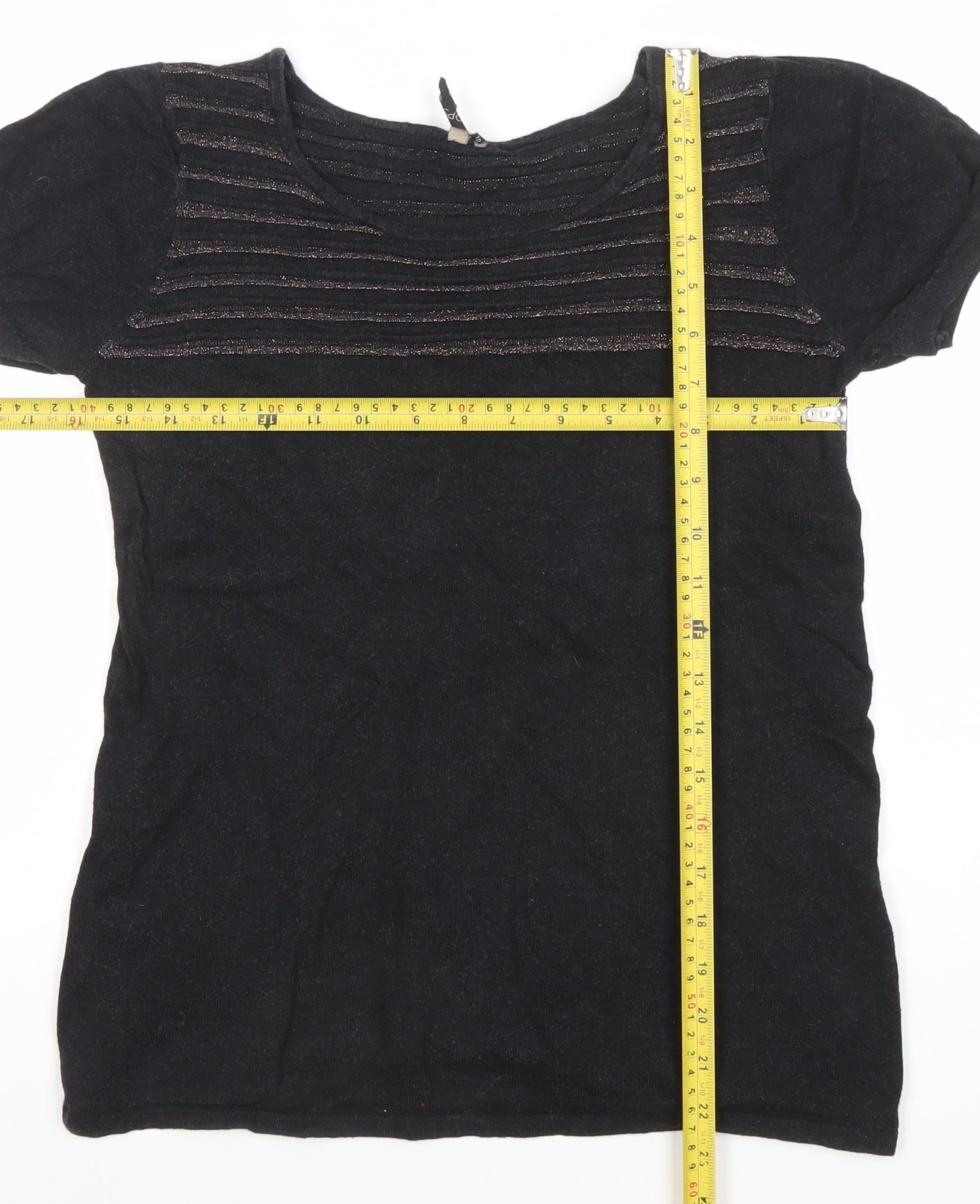 Topshop Women's Black Short Sleeve Scoop Neck Cotton Blend T-Shirt Size 10