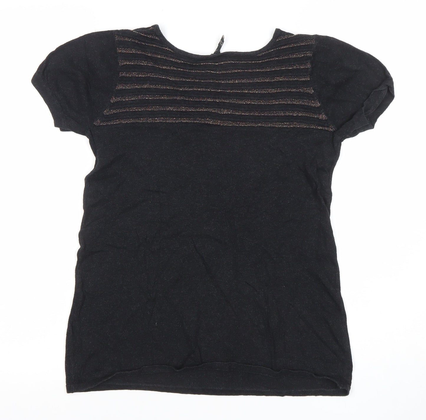 Topshop Women's Black Short Sleeve Scoop Neck Cotton Blend T-Shirt Size 10