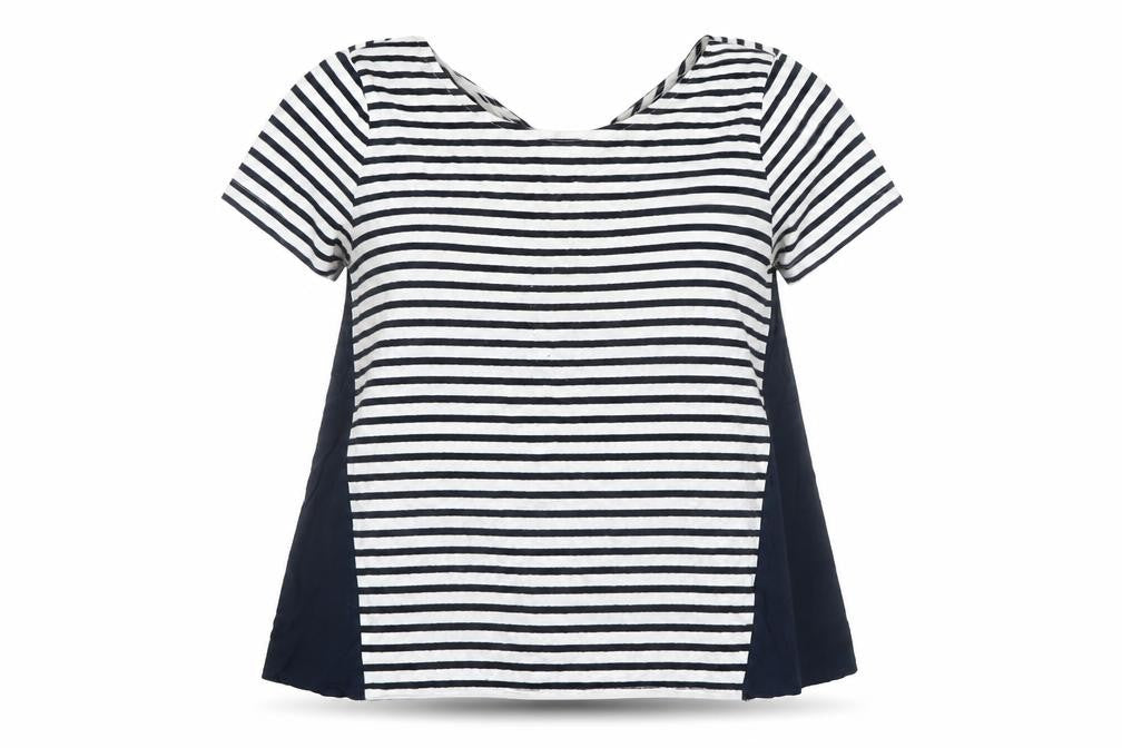 Marks and Spencer Womens Navy Striped Short Sleeve V-Neck Top Size 12