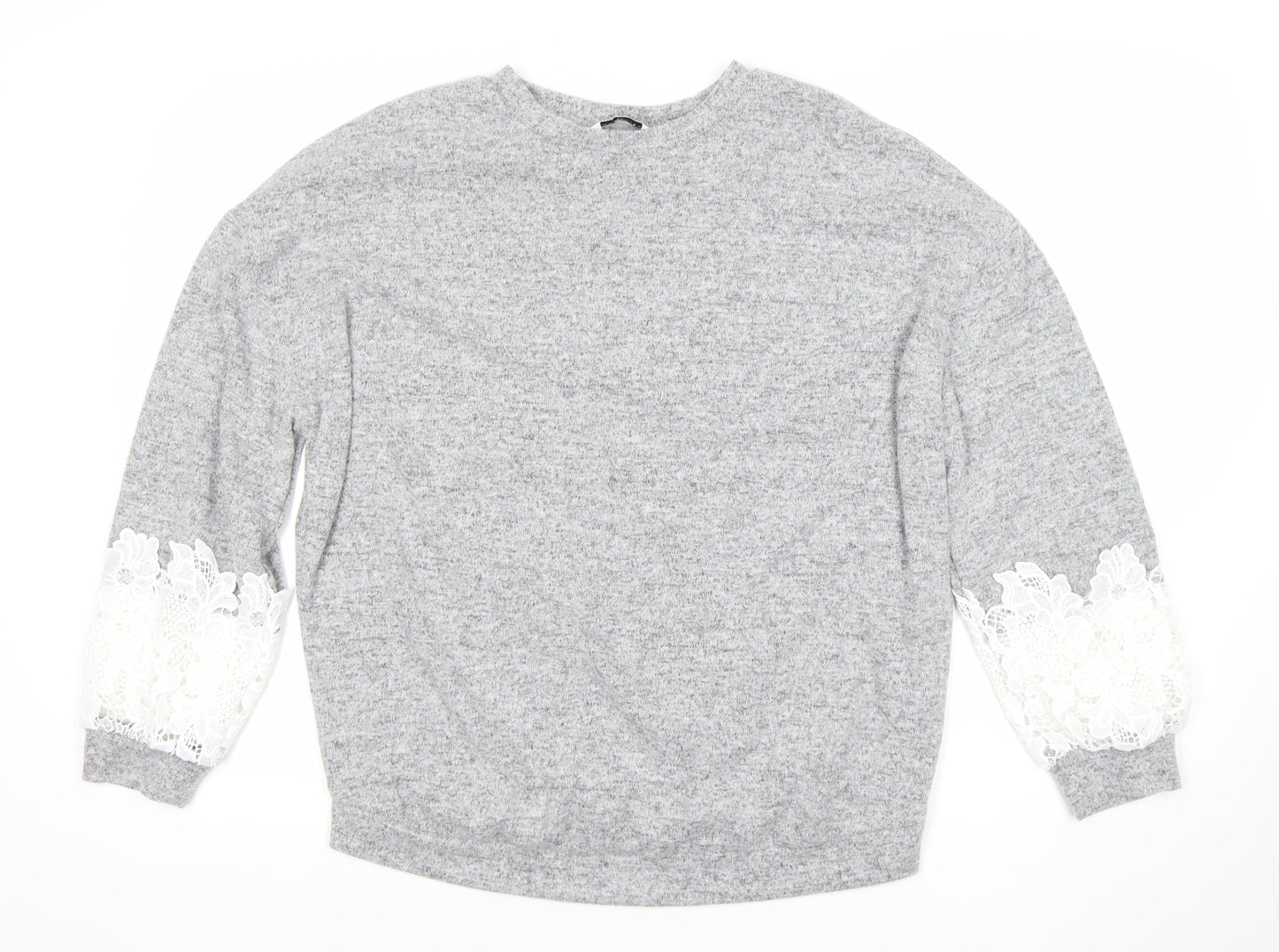 Dorothy Perkins Women’s Grey Long Sleeve Lace Pullover Jumper Size 12