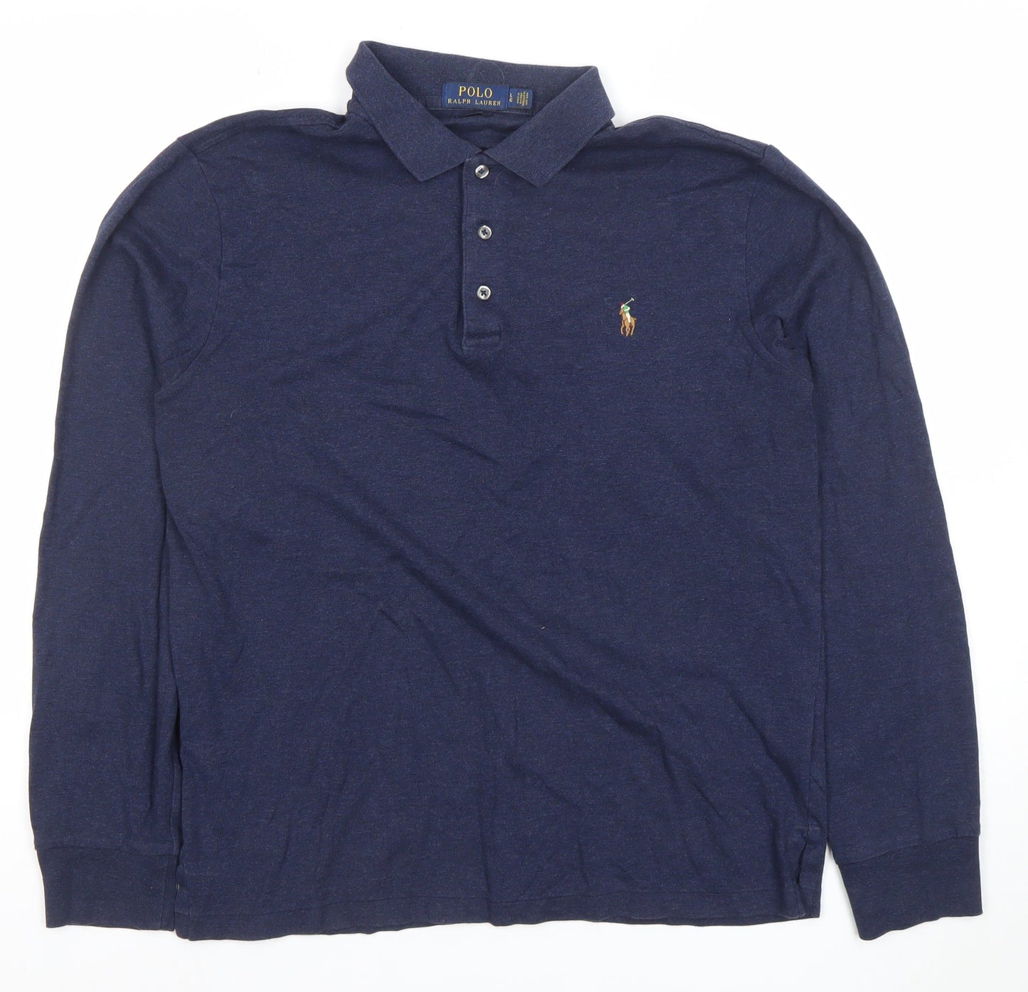 Polo Ralph Lauren Men's Navy Long Sleeve Slim Fit Cotton Polo Shirt Size L