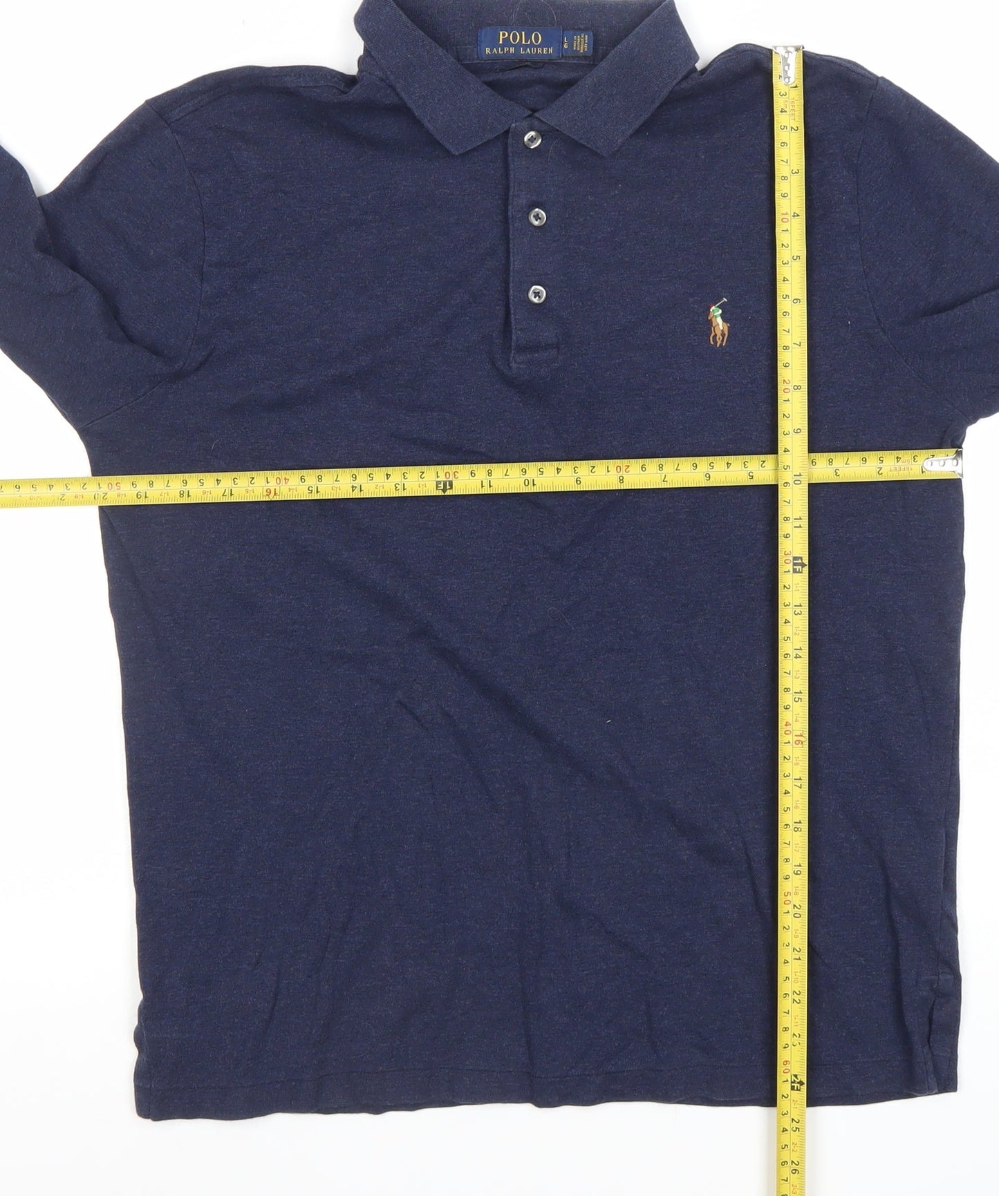 Polo Ralph Lauren Men's Navy Long Sleeve Slim Fit Cotton Polo Shirt Size L