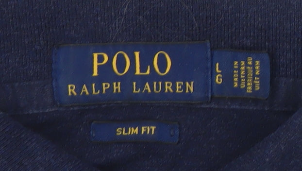 Polo Ralph Lauren Men's Navy Long Sleeve Slim Fit Cotton Polo Shirt Size L