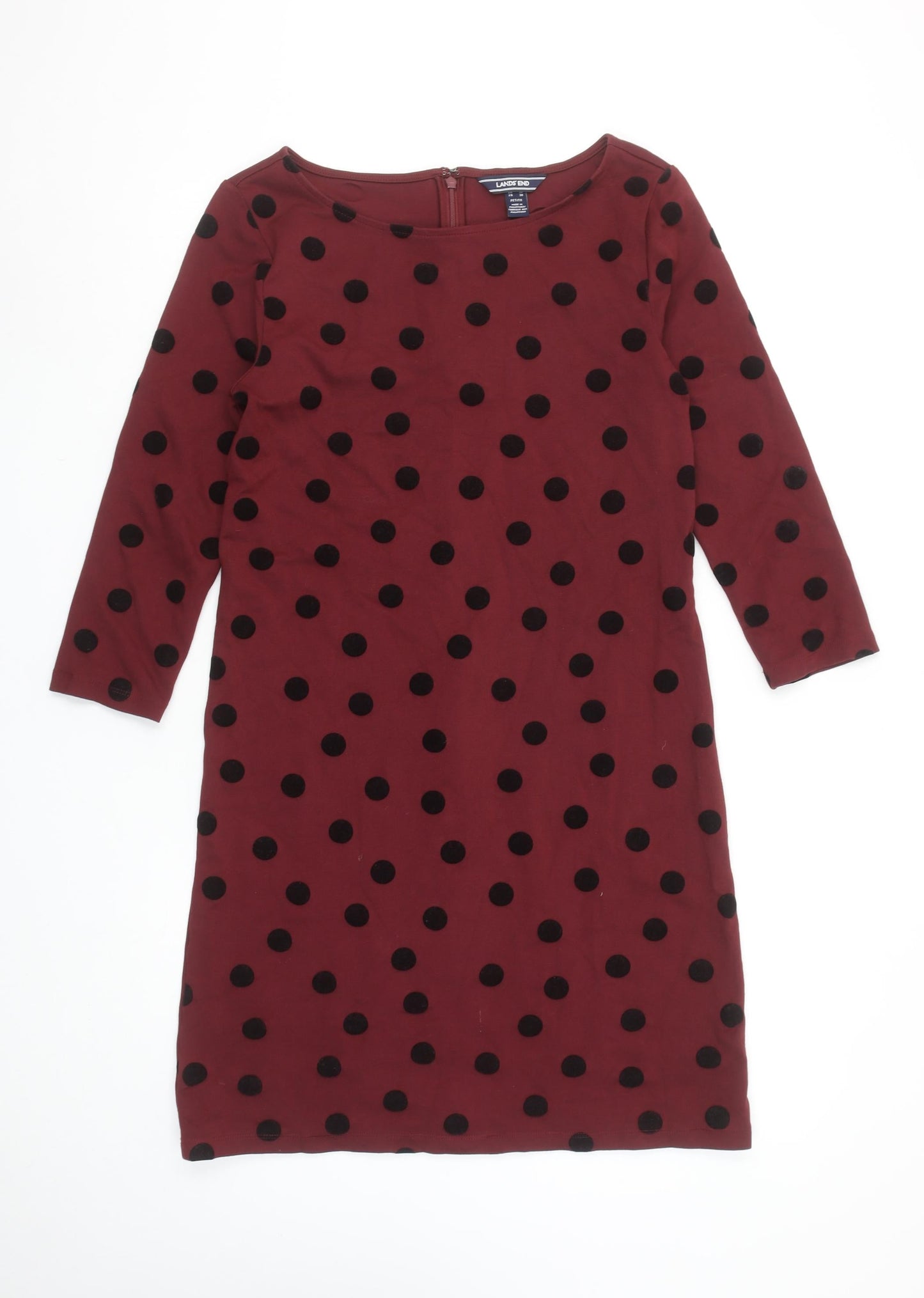 Lands' End Women's Red Polka Dot Shift Dress UK 10 Petite 3/4 Sleeve