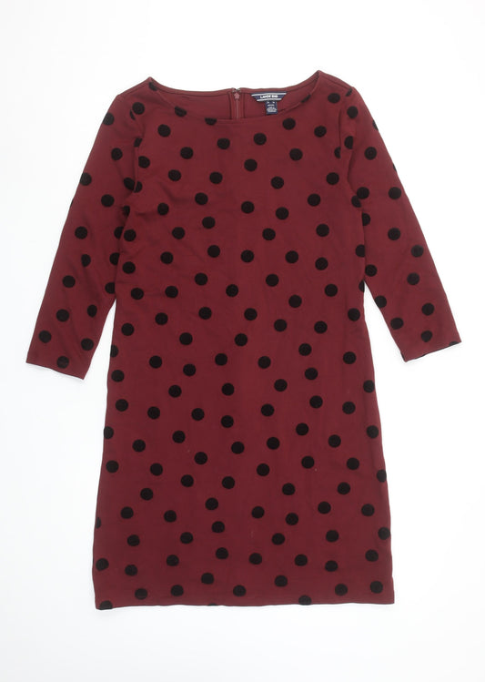 Lands' End Women's Red Polka Dot Shift Dress UK 10 Petite 3/4 Sleeve