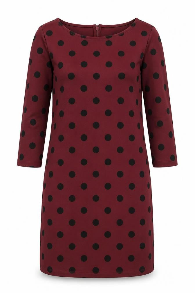 Lands' End Women's Red Polka Dot Shift Dress UK 10 Petite 3/4 Sleeve