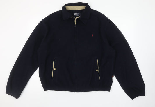 Ralph Lauren Men’s Blue Fleece Bomber Jacket Size L Full Zip Collared