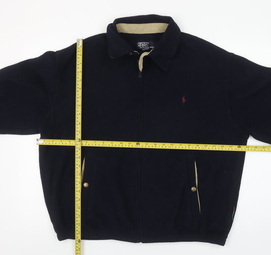Ralph Lauren Men’s Blue Fleece Bomber Jacket Size L Full Zip Collared