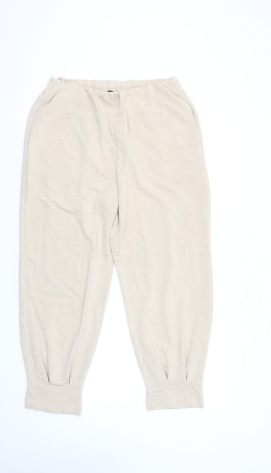 Zara Women Beige Jersey Jogger Trousers Size 14 Elastic Waist