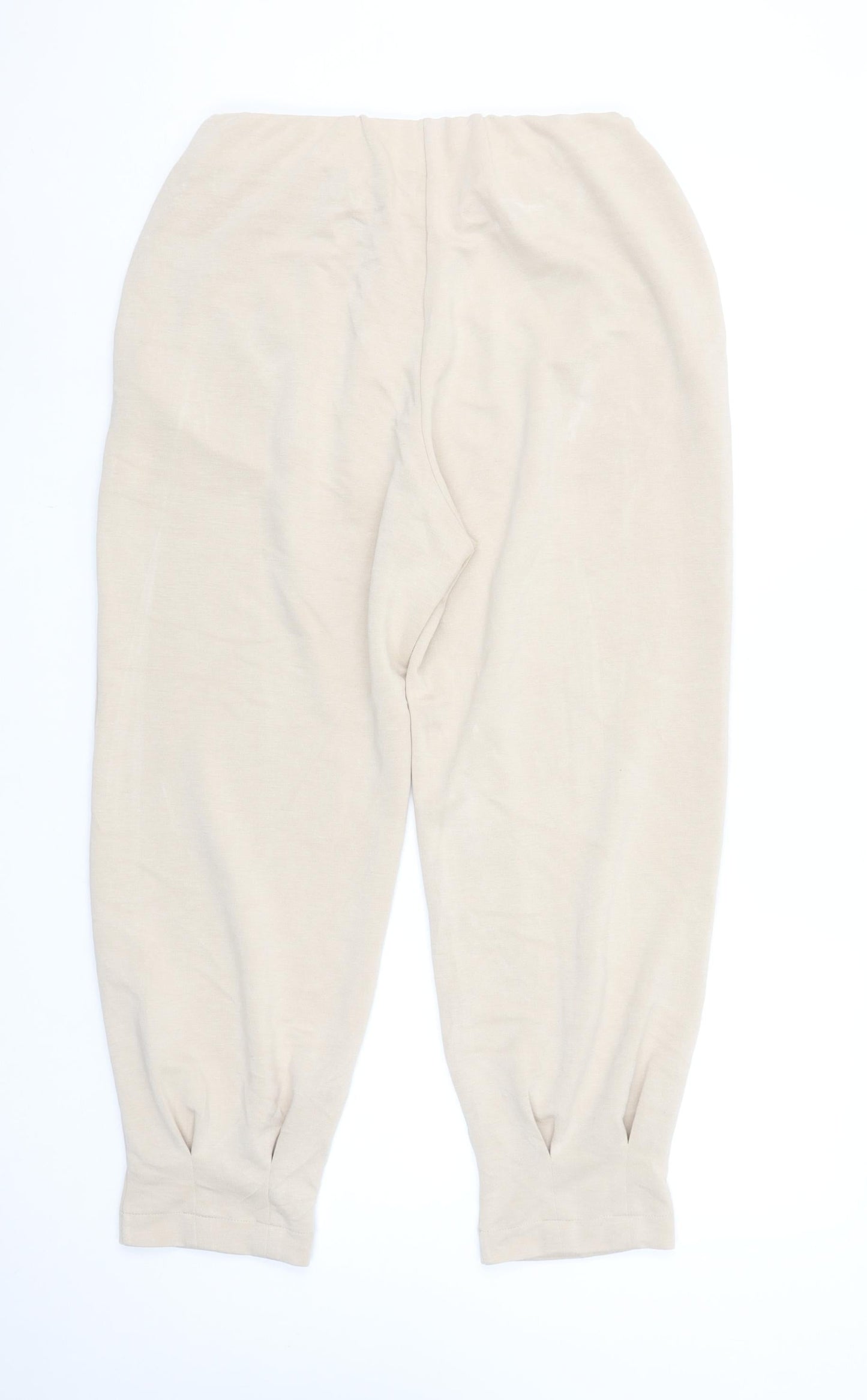 Zara Women Beige Jersey Jogger Trousers Size 14 Elastic Waist