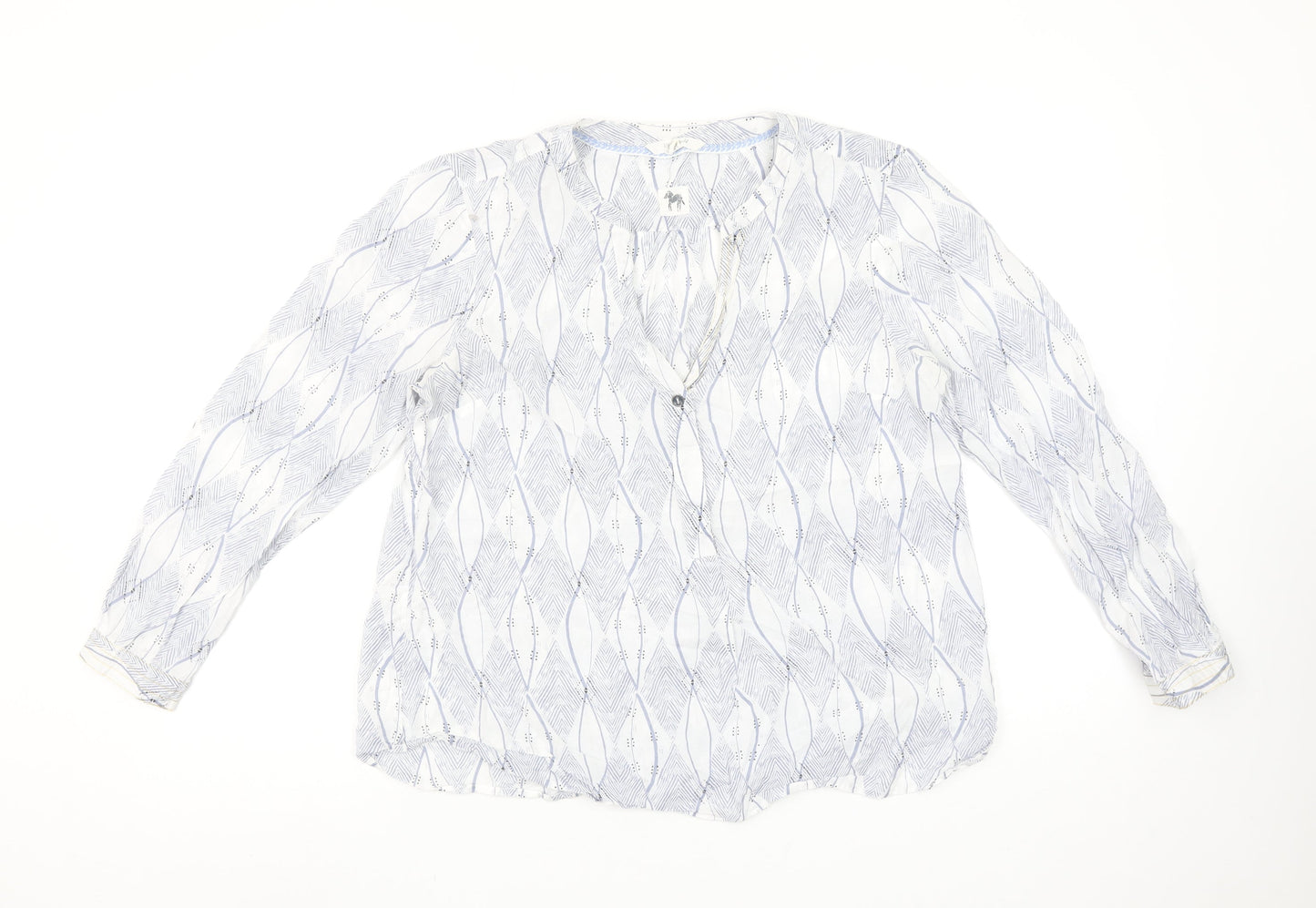 White Stuff Women's Blue Geometric Long Sleeve Tunic Blouse Size 12