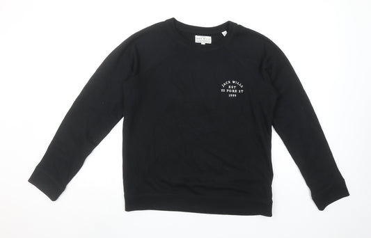 Jack Wills Women's Black Cotton Blend Crew Neck Sweatshirt UK 12