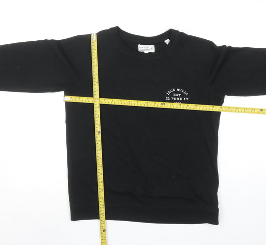 Jack Wills Women's Black Cotton Blend Crew Neck Sweatshirt UK 12