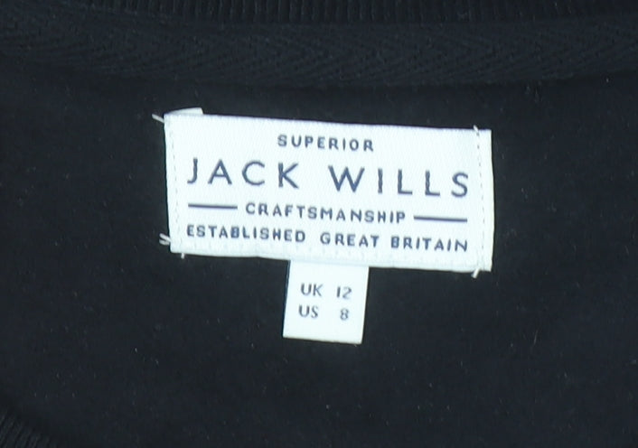 Jack Wills Women's Black Cotton Blend Crew Neck Sweatshirt UK 12
