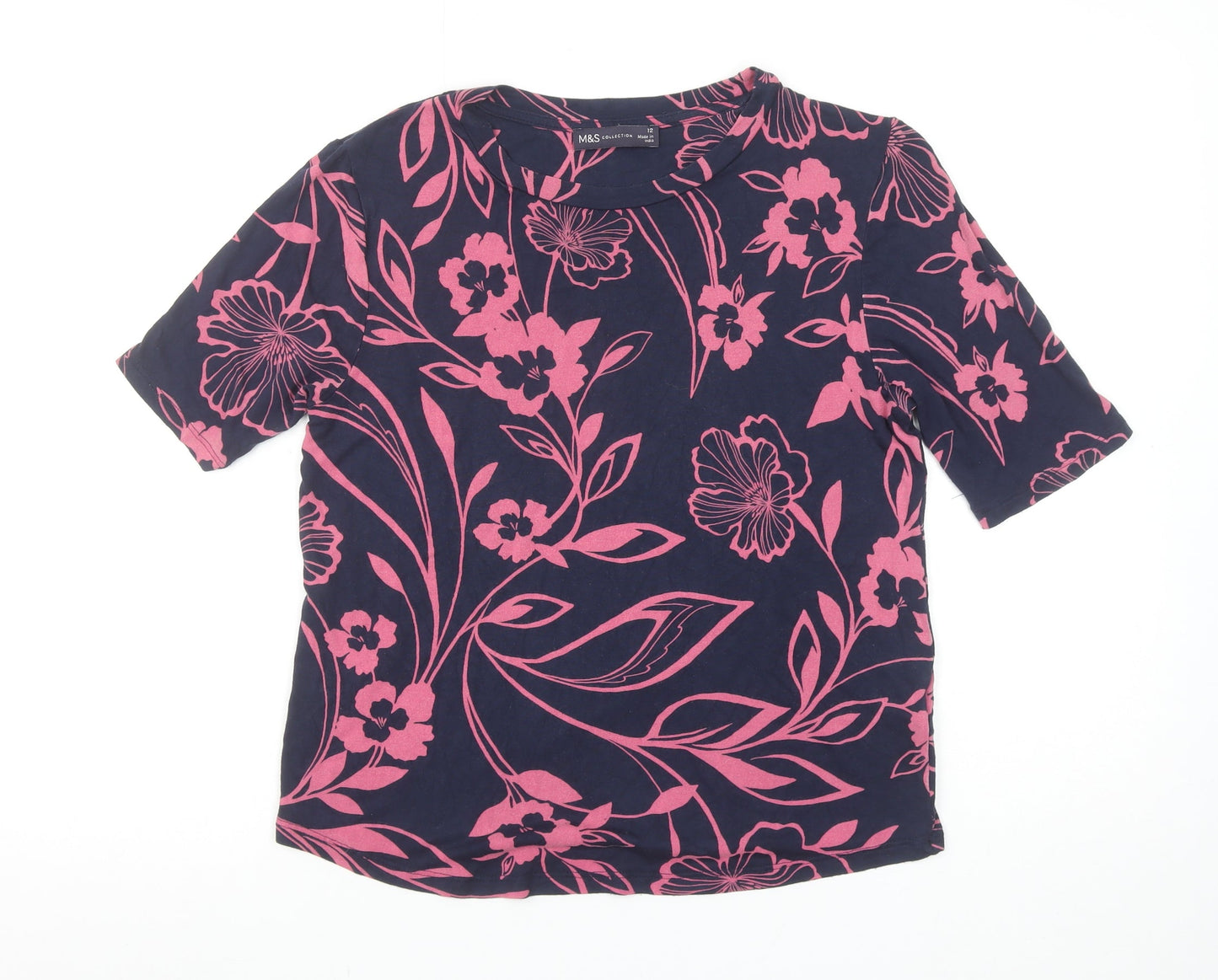 Marks and Spencer Women’s Navy Pink Floral Viscose T-Shirt Size 12