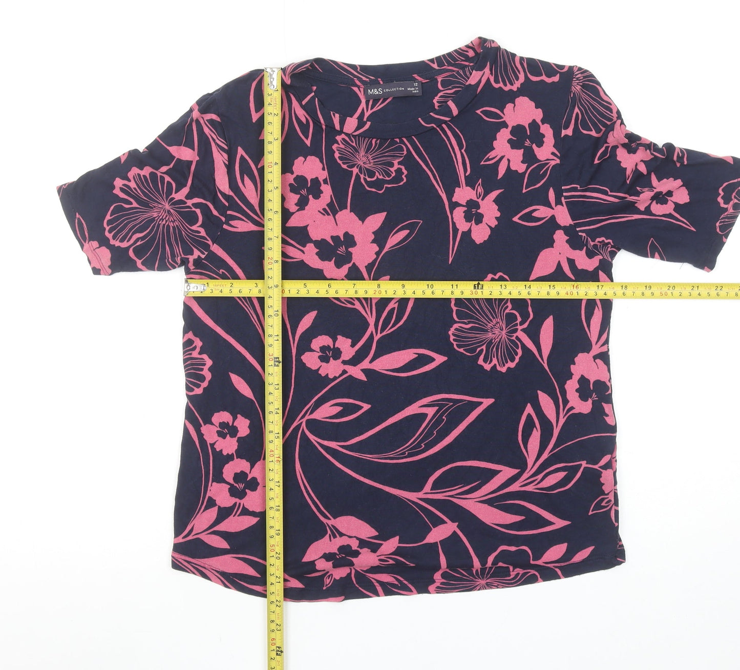 Marks and Spencer Women’s Navy Pink Floral Viscose T-Shirt Size 12
