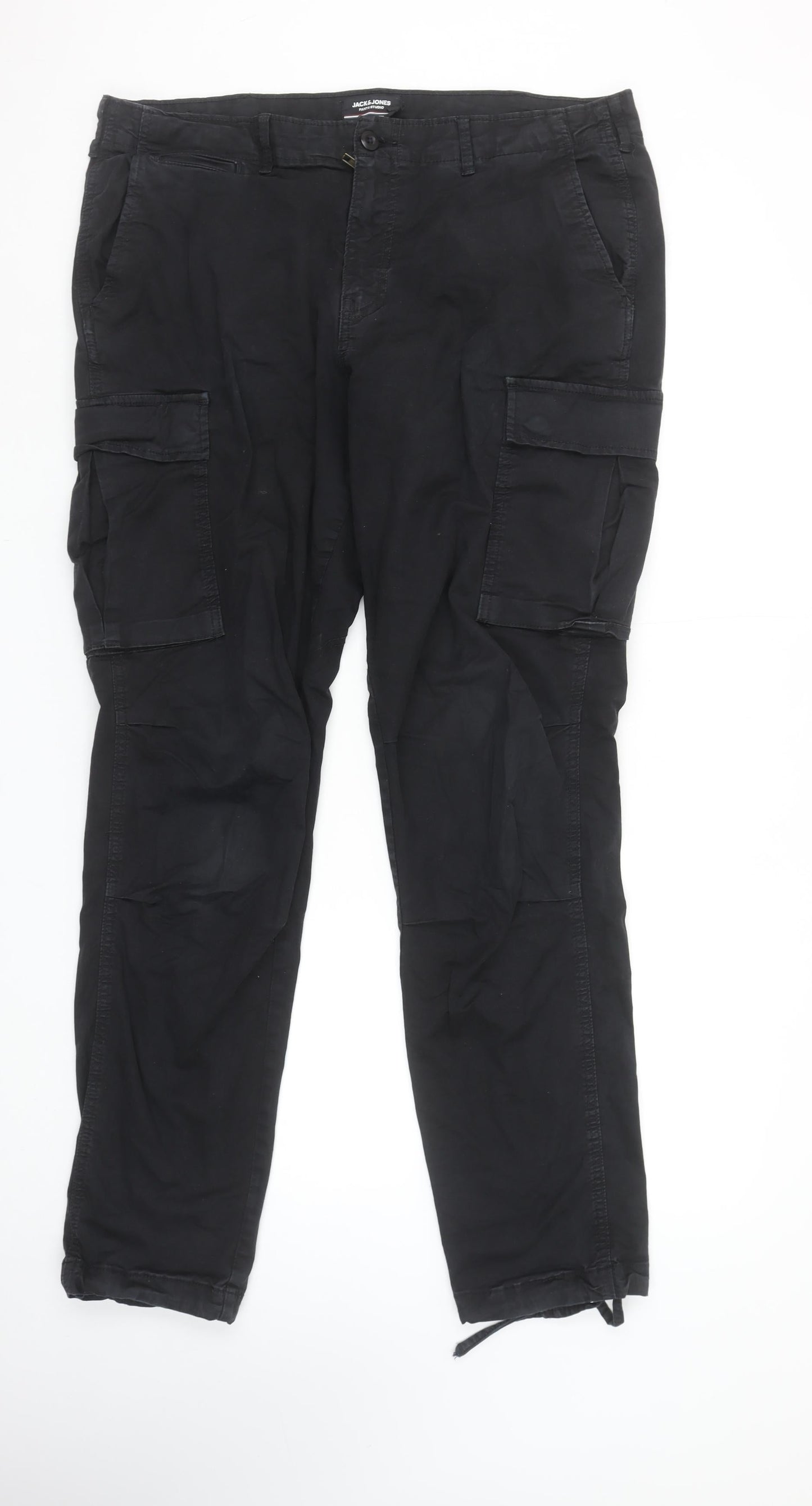 Jack & Jones Men's Black Cargo Trousers Size 36x34 Cotton Blend