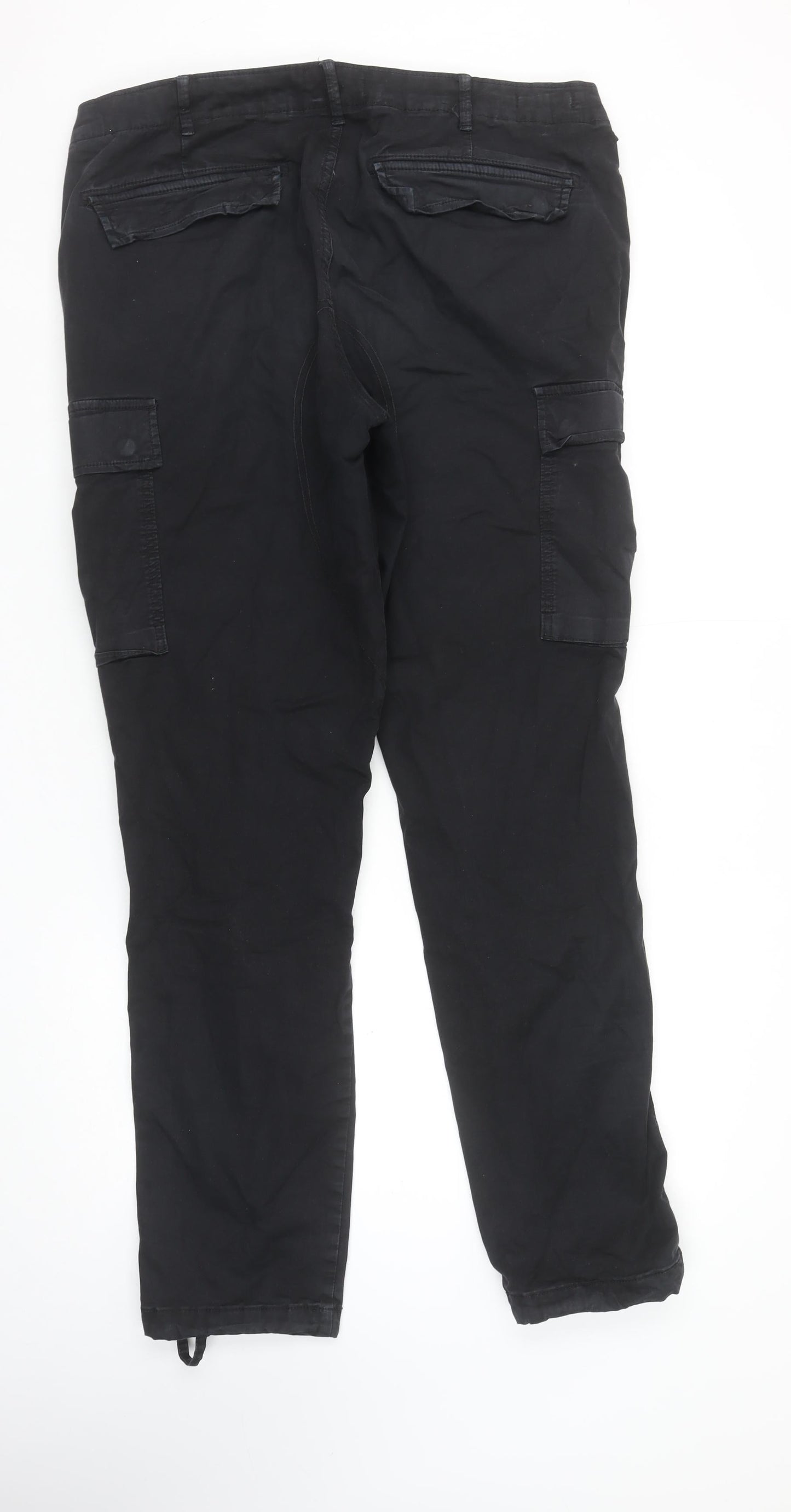 Jack & Jones Men's Black Cargo Trousers Size 36x34 Cotton Blend